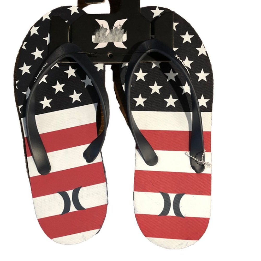 NWT Hurley Logo American Flag Men's Flip Flop Sandals